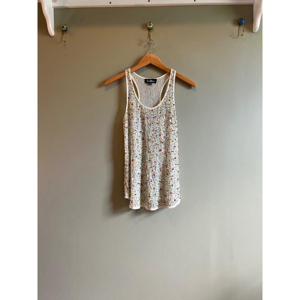 Sam Edelman Beaded Sequin Mesh Racerback Tank Top White Multi XS - Picture 3 of 6